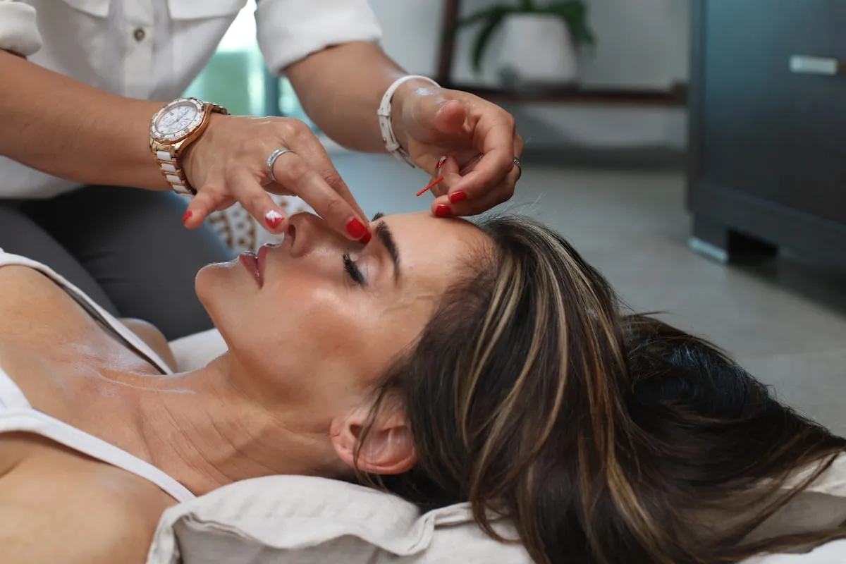 A patient receiving an in-office skin treatment