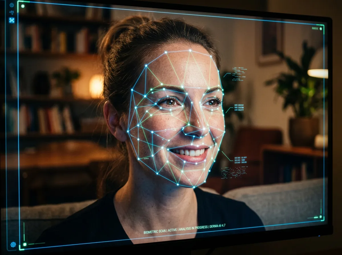 AI biometric skin analysis in progress