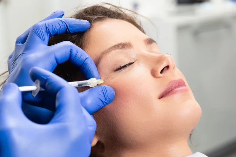 A patient receiving a facial aesthetic injection
